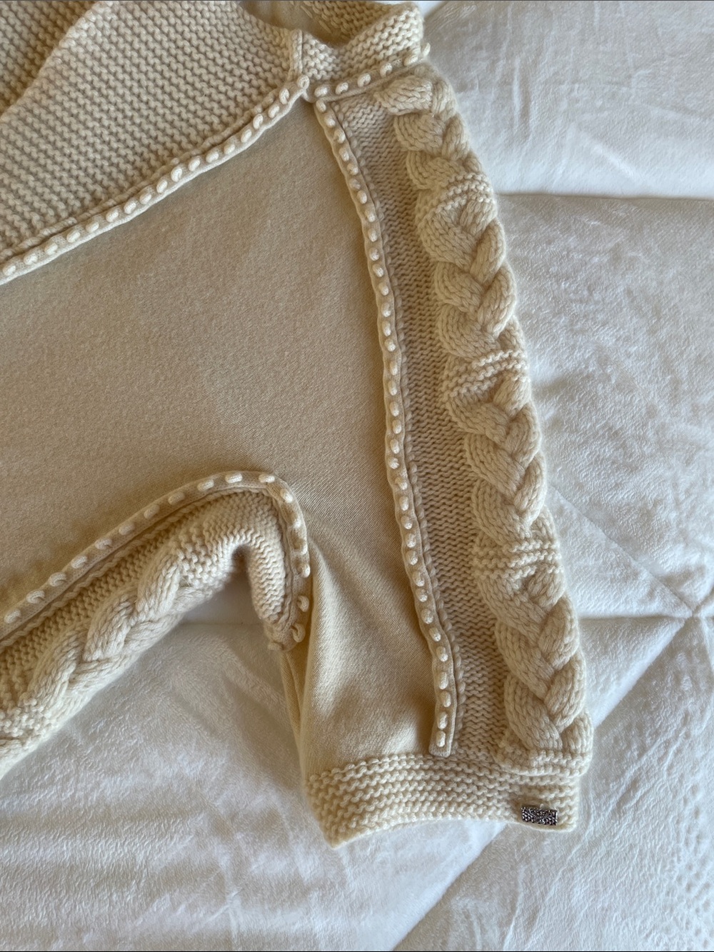 Auth.CHANEL Cream Cable Knit Cardigan Sweater Bolero Loose Fit 38 - Picture 8 of 16